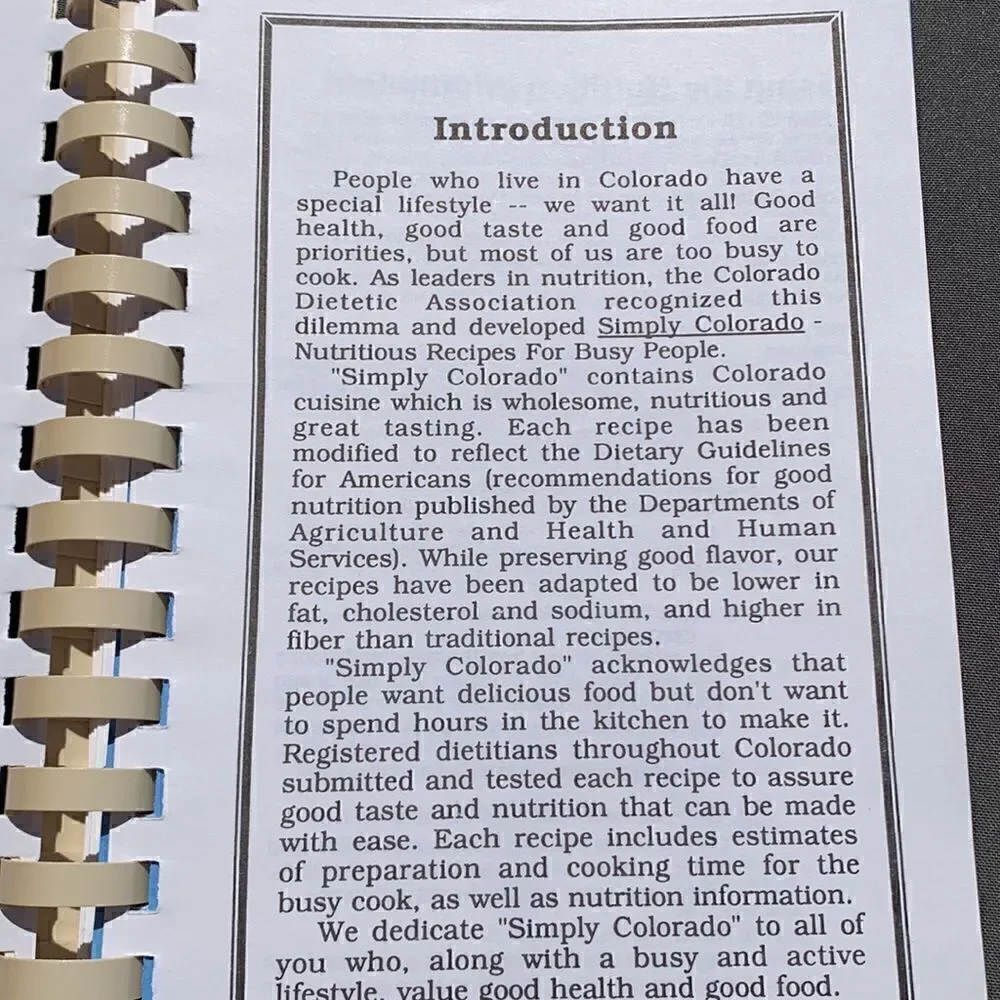 Vintage Simply Colorado 1989 Dietetic Association Recipes for Busy Active People